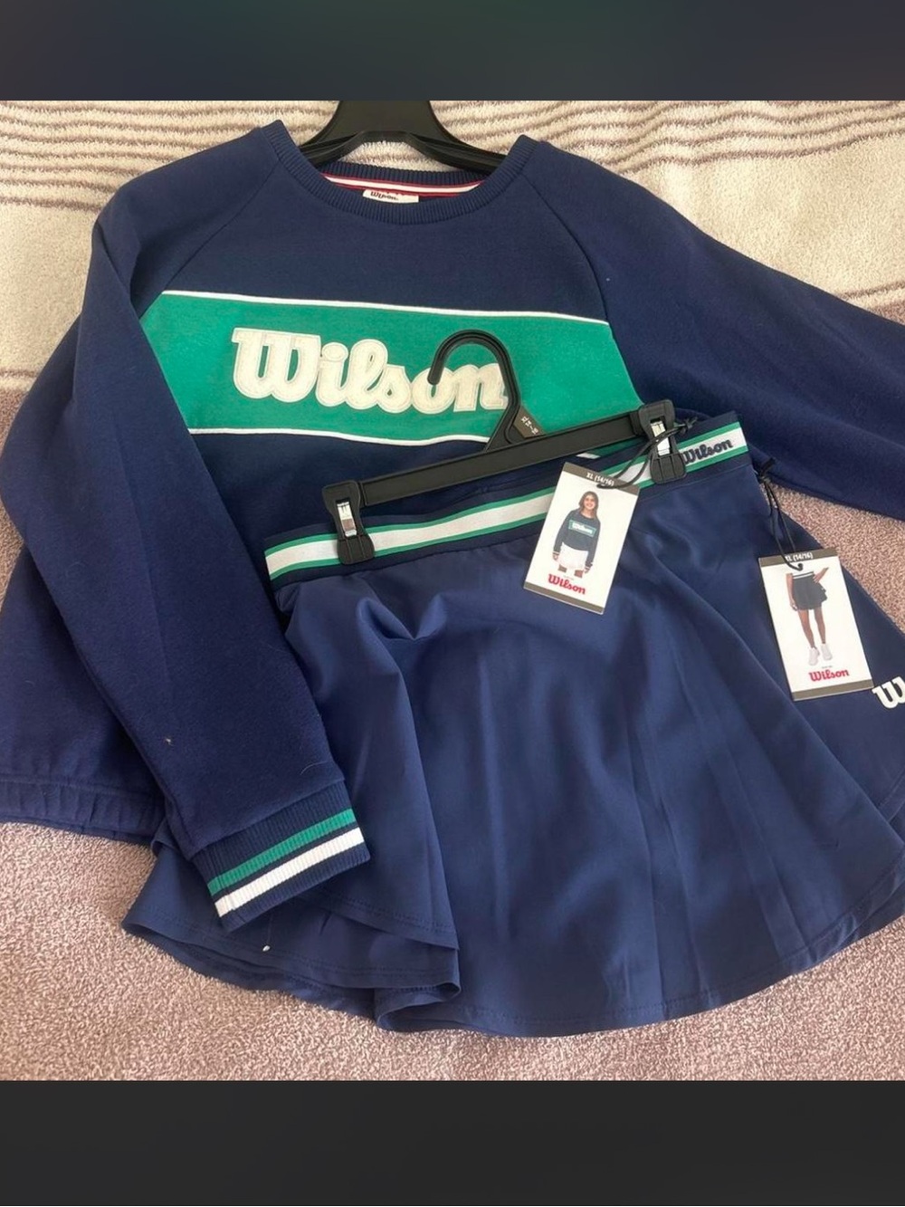 Wilson Navy Sweatshirt & Skirt Set with Green Logo Stripe